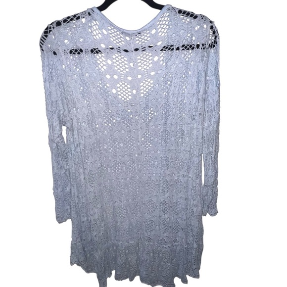 EUC Cocco Bella Italy Lace Crochet Long Sleeve Top in Light Blue Tier Ruffle Hem - Picture 2 of 5